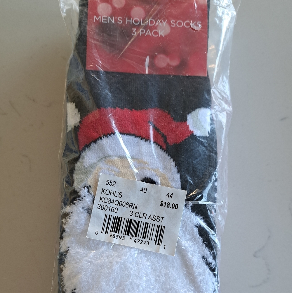 Kohl's Men's Socks 3-Pack - Christmas, Festive Black, Red, White One Size Reg.